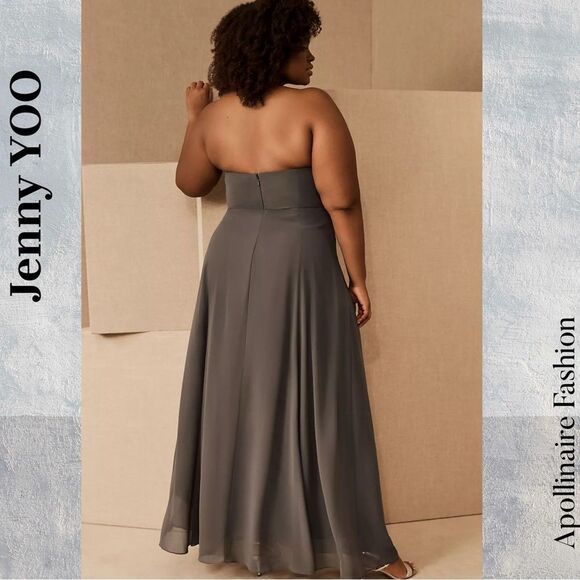 Jenny Yoo Elliya Mock Neck Halter Slit Gown in Grey NWT Size 24 New - Picture 5 of 9